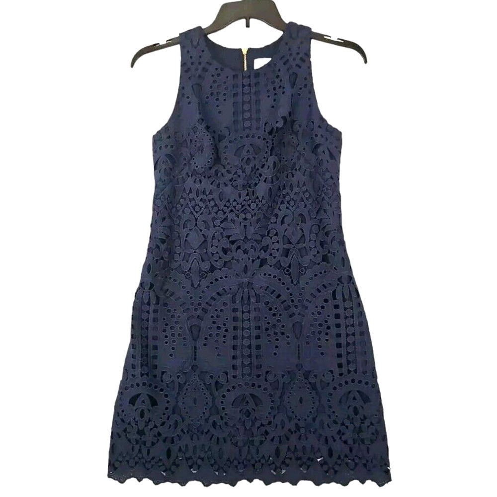 Nordstrom Eliza J ~Woman Size 4~ Navy Blue Lace Sleeveless Dress Fully Unlined.